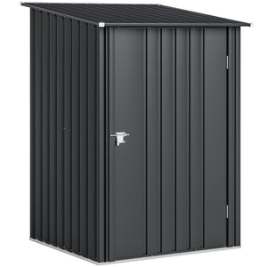 3.3ft x 3.4ft Lean to Garden Shed, Metal Outdoor Storage Shed with Single Lockable Door, Tool Storage Shed for Garden, Patio, Dark Grey