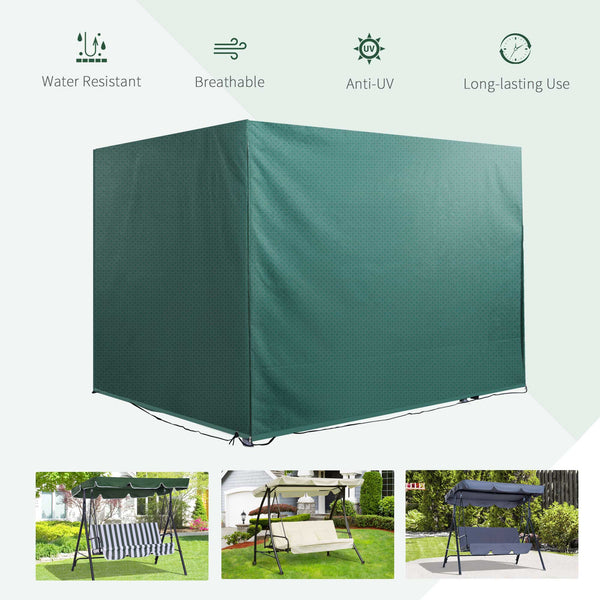 Outsunny 3-Seater Patio Swing Cover, Outdoor Garden Furniture Protection Hammock Cover, Waterproof Dustproof Windproof Anti-UV, 85" X 61" X 59", Dark Green