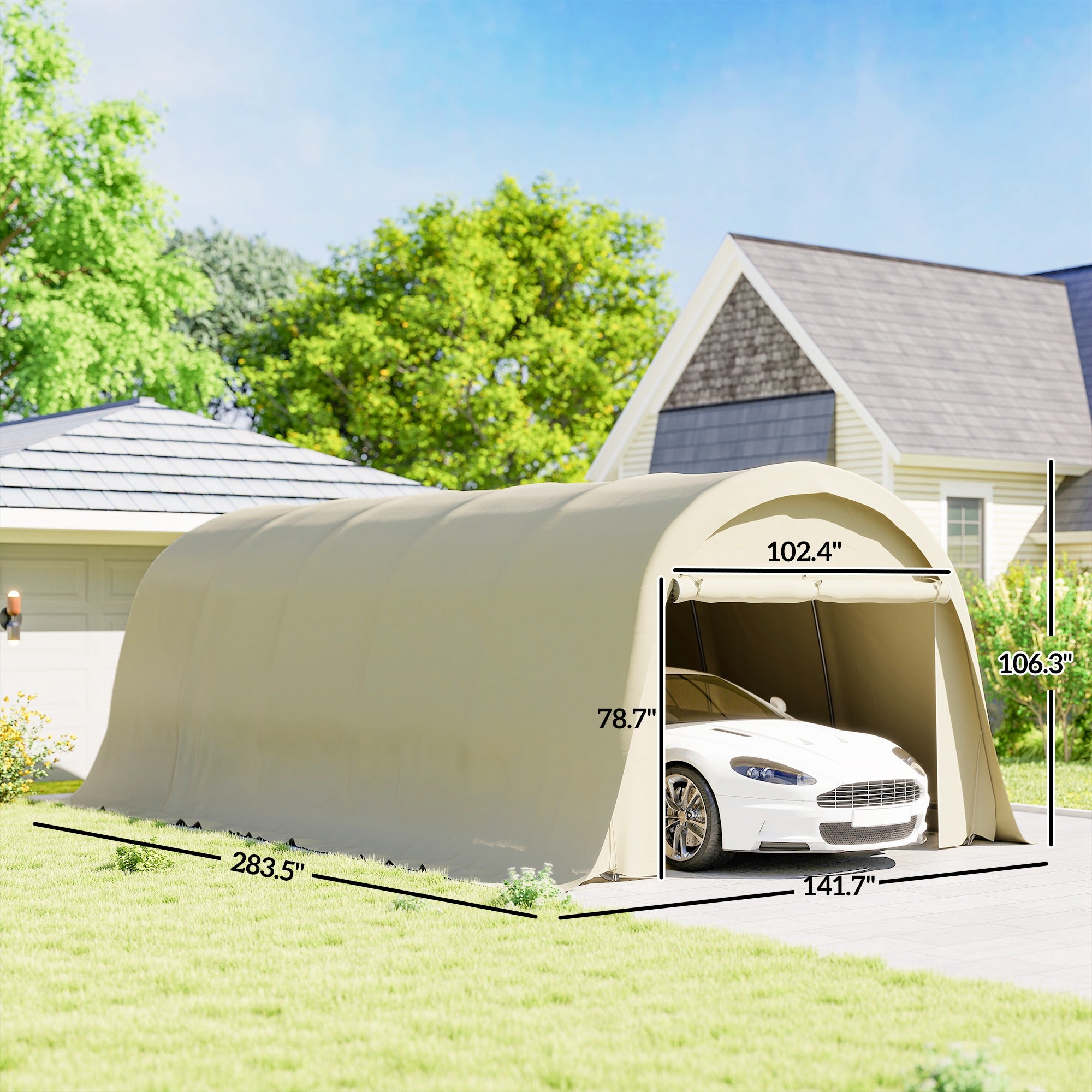 car shelter tent Outsunny 12' x 23.6' Heavy Duty Carport, UPF50+ Portable Garage Car Canopy Tent with Galvanized Frame, Large Door, Beige