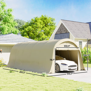 12' x 23.6' Heavy Duty Carport, Portable Garage Car Canopy Tent with UPF50+ Sun Protection, Galvanized Frame, Large Roll-Up Door for Cars, Trucks, Boats, Motorcycle, Bike, Beige