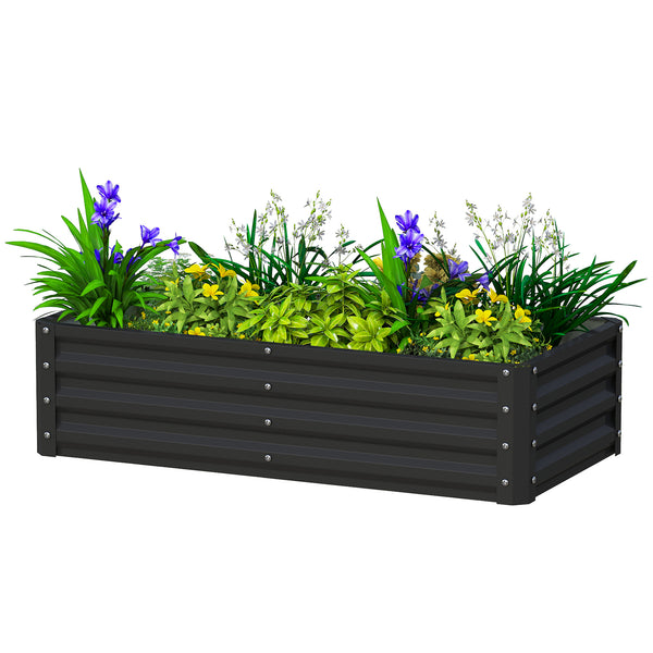 4' x 2' x 1' Raised Garden Bed, Galvanized Steel Planter Box for Vegetables, Flowers, Herbs, Black