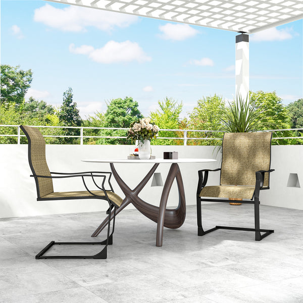 Outsunny Patio Dining Chairs Set of 2, Outdoor C Spring Dining Chairs Set w/ High Back, Armrest, Breathable Fabric & Metal Frame, Heavy Duty Outdoor Chairs for Backyard, Deck, 256LBS, Light Brown