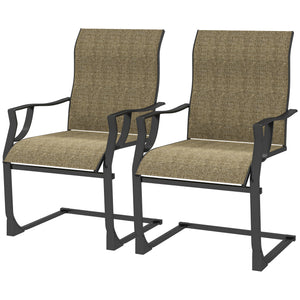 Outsunny Patio Dining Chairs Set of 2, Outdoor C Spring Dining Chairs Set w/ High Back, Armrest, Breathable Fabric & Metal Frame, Heavy Duty Outdoor Chairs for Backyard, Deck, 256LBS, Light Brown