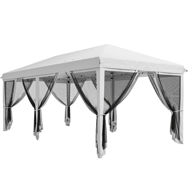 10' x 20' Pop Up Canopy Tent Gazebo with Removable Mesh Sidewall Netting, Carry Bag for Backyard Patio Outdoor, White