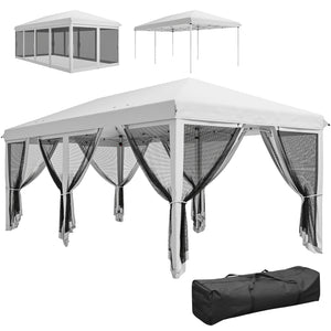 10' x 20' Pop Up Canopy Tent Gazebo with Removable Mesh Sidewall Netting, Carry Bag for Backyard Patio Outdoor, White