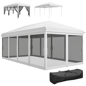 10' x 20' Pop Up Canopy Tent Gazebo with Removable Mesh Sidewall Netting, Carry Bag for Backyard Patio Outdoor, White