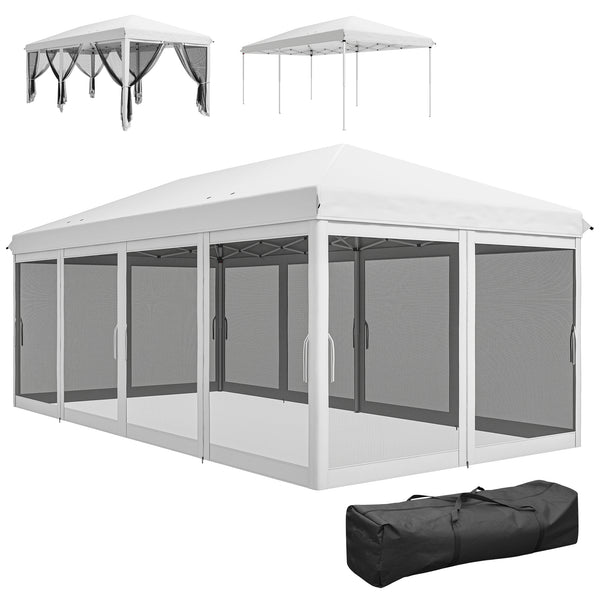 10' x 20' Pop Up Canopy Tent Gazebo with Removable Mesh Sidewall Netting, Carry Bag for Backyard Patio Outdoor, White