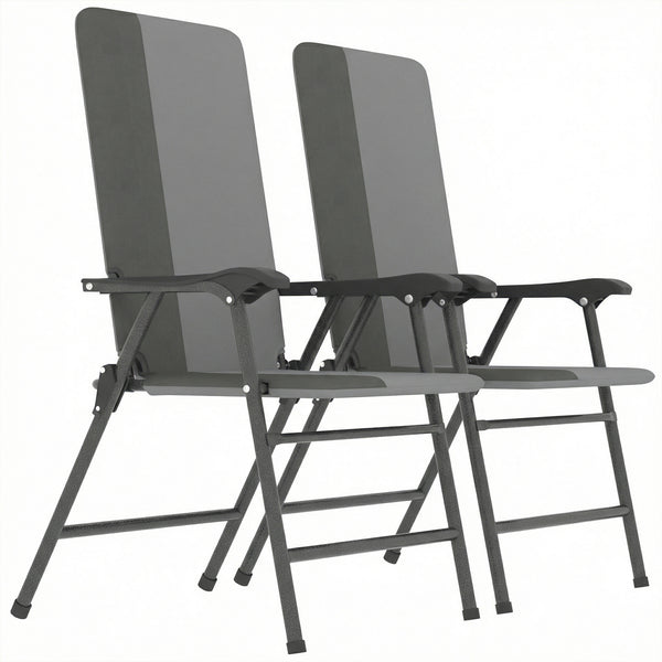 Folding Patio Chairs Set of 2, Padded High Back Folding Lawn Chairs with Armrests, 600D Oxford Fabric, Portable Outdoor Camping Chair Set for Deck, Garden, Backyard, Light Gray