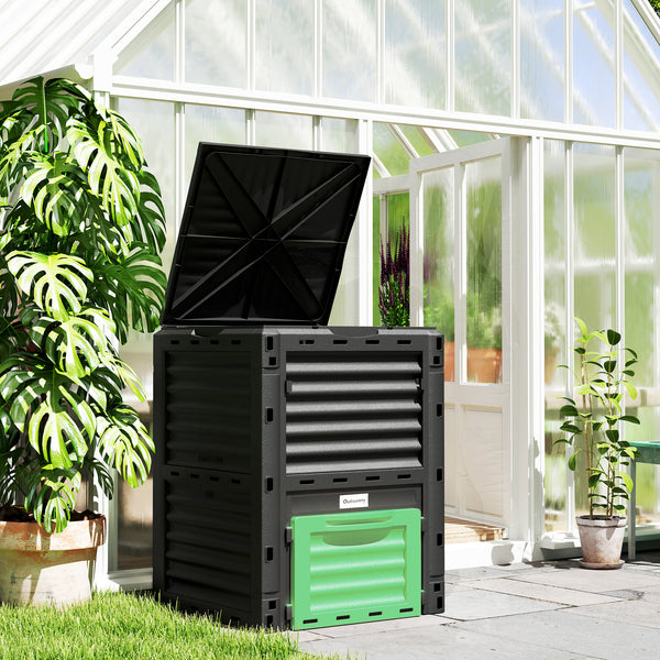 Garden Compost Bin 80 Gallon Outdoor Large Capacity Composter Fast Create Fertile Soil Aerating Box, Easy Assembly, Green