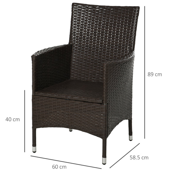 2 Pieces Outdoor PE Rattan Dining Chairs Set with Cushion, Garden Armchair with Armrests, High Backrest, Metal Frame Patio Wicker Furniture, Coffee