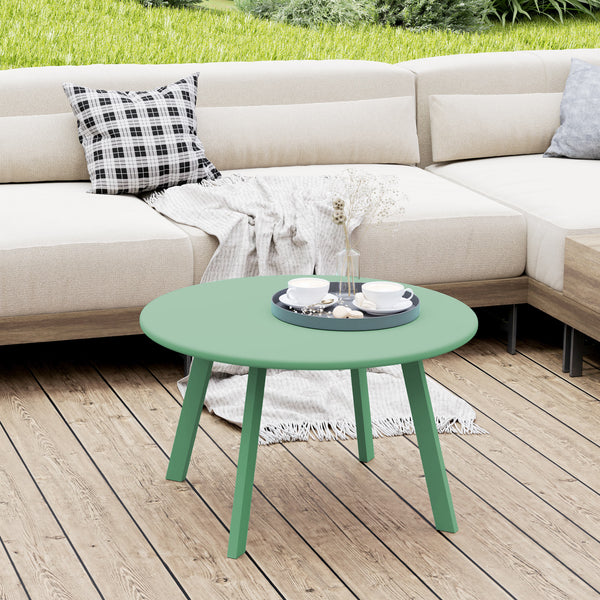 36" Patio Coffee Table, Round Outdoor Side Table with Weather Resistant Metal Frame and Non-Slip Foot Pads for Garden, Balcony, Backyard, Living Room, Green