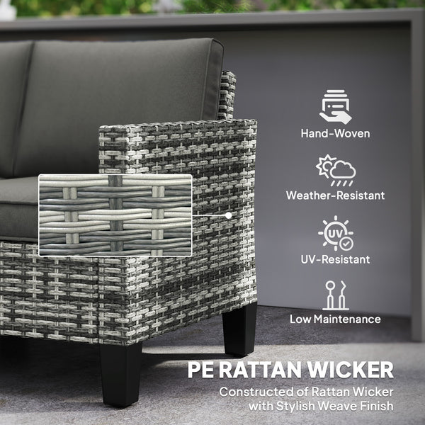 2 Seater Rattan Sofa with Cushions, Wicker Garden Loveseat with Armrests, Outdoor Garden Sofa Couch with Steel Frame for Balcony, Porch, Light Grey