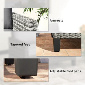 2 Seater Rattan Sofa with Cushions, Wicker Garden Loveseat with Armrests, Outdoor Garden Sofa Couch with Steel Frame for Balcony, Porch, Light Grey