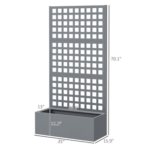 Outsunny Galvanized Raised Garden Bed with Trellis, Metal Planter Box with Drainage Holes, Outdoor Privacy Screen for Climbing Plants, Vegetable, Vines, 35" x 16" x 70", Gray