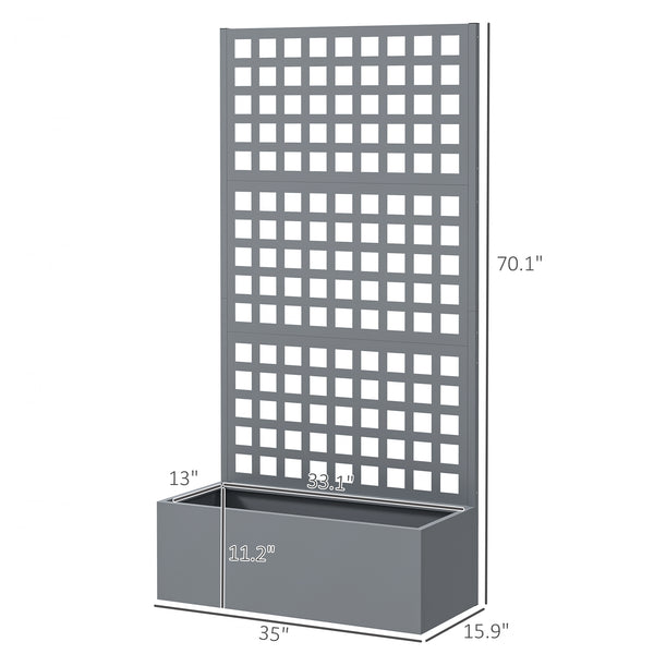 Outsunny Galvanized Raised Garden Bed with Trellis, Metal Planter Box with Drainage Holes, Outdoor Privacy Screen for Climbing Plants, Vegetable, Vines, 35" x 16" x 70", Gray