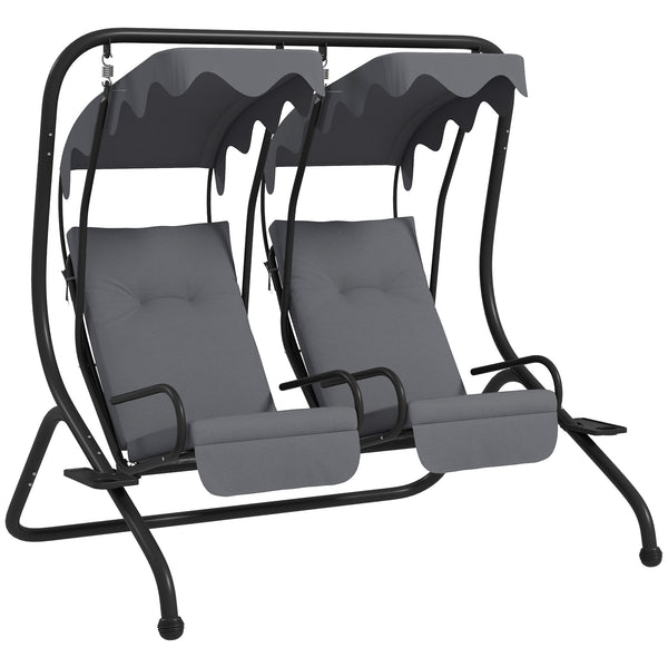 Canopy Swing Chair Modern Garden Swing Seat Outdoor Relax Chairs w/ 2 Separate Chairs, Cushions and Removable Shade Canopy, Grey