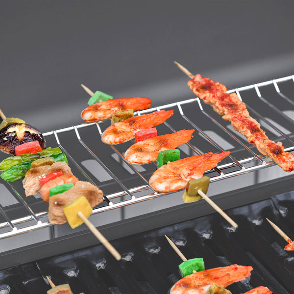 6+1 Burner Gas BBQ Grill, Outdoor Barbecue Trolley with Wheels, Warming Rack, Side Shelves, Cabinet, Thermometer for Garden, Party, Camping, 135 x 51.5 x 100cm, Grey