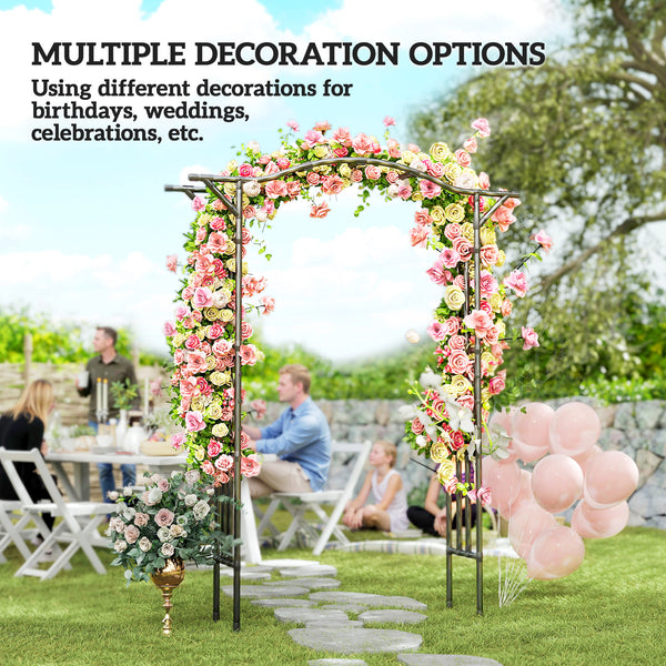 Garden Arch, 7.5ft PE-Coated Steel Garden Arch Trellis for Climbing Plants, Arbour Archway with Extended Top for Wedding Ceremony Garden Backyard Lawn Patio, Black