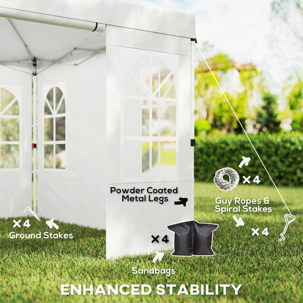 9.6 x 9.6 ft Pop Up Canopy Tent with Sidewalls, One Button Push Setup, UPF50+ Outdoor Portable Instant Canopy Shelter with Carry Bag, Sandbags, Adjustable Height for Parties Events, White