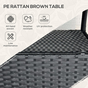Φ31.5" Outdoor Wicker Dining Table, PE Rattan Patio Furniture with 2-Tier Storage Shelf, Metal Frame Round Garden Table with Glass Top Table, Black