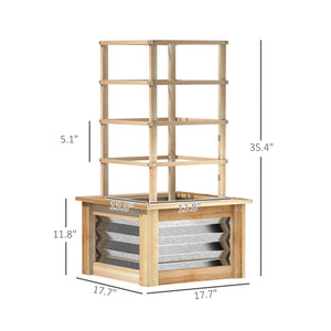 Outsunny Raised Garden Bed with Trellis, Wooden Planter Box with Galvanized Steel Sides, Raised Flower Bed for Climbing Plants, Flowers, Fruits and Vegetables, Natural Wood