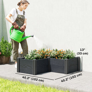 Vinyl Raised Garden Bed Kit, 3 x 3 x 1ft Elevated Garden Box with Open Bottom, Screwless Outdoor Planter Box for Flowers Herbs Vegetables, DIY Assembly, Grey Wood Effect
