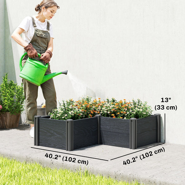 Vinyl Raised Garden Bed Kit, 3 x 3 x 1ft Elevated Garden Box with Open Bottom, Screwless Outdoor Planter Box for Flowers Herbs Vegetables, DIY Assembly, Grey Wood Effect