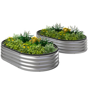 2Pcs Galvanized Raised Garden Bed, 5 x 3 x 1 ft Modular Metal Garden Beds with Rubber Strip Edging, Oval Outdoor Planter Box for Vegetables, Flowers, Herbs, Silver