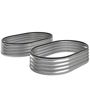2Pcs Galvanized Raised Garden Bed, 5 x 3 x 1 ft Modular Metal Garden Beds with Rubber Strip Edging, Oval Outdoor Planter Box for Vegetables, Flowers, Herbs, Silver