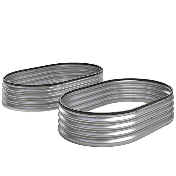 2Pcs Galvanized Raised Garden Bed, 5 x 3 x 1 ft Modular Metal Garden Beds with Rubber Strip Edging, Oval Outdoor Planter Box for Vegetables, Flowers, Herbs, Silver
