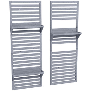2-pieces Outdoor Plant Stands with Hanging Planter Shelves and Slatted Trellis for Climbing Plants, 170cm Wall Mount Wooden Plant Rack for Patio, Balcony, Porch, Grey