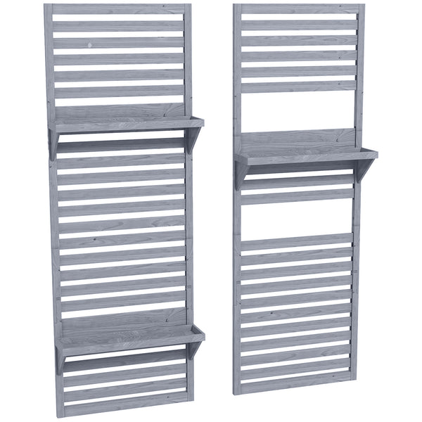 2-pieces Outdoor Plant Stands with Hanging Planter Shelves and Slatted Trellis for Climbing Plants, 170cm Wall Mount Wooden Plant Rack for Patio, Balcony, Porch, Grey