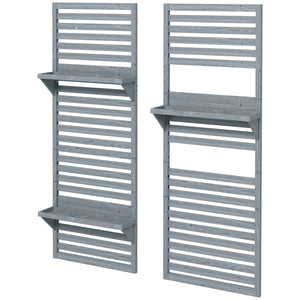 2-pieces Outdoor Plant Stands with Hanging Planter Shelves and Slatted Trellis for Climbing Plants, 170cm Wall Mount Wooden Plant Rack for Patio, Balcony, Porch, Grey