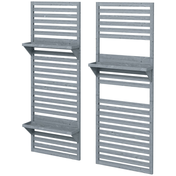 2-pieces Outdoor Plant Stands with Hanging Planter Shelves and Slatted Trellis for Climbing Plants, 170cm Wall Mount Wooden Plant Rack for Patio, Balcony, Porch, Grey