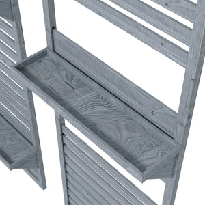 2-pieces Outdoor Plant Stands with Hanging Planter Shelves and Slatted Trellis for Climbing Plants, 170cm Wall Mount Wooden Plant Rack for Patio, Balcony, Porch, Grey