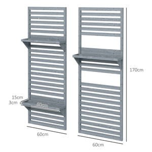 2-pieces Outdoor Plant Stands with Hanging Planter Shelves and Slatted Trellis for Climbing Plants, 170cm Wall Mount Wooden Plant Rack for Patio, Balcony, Porch, Grey