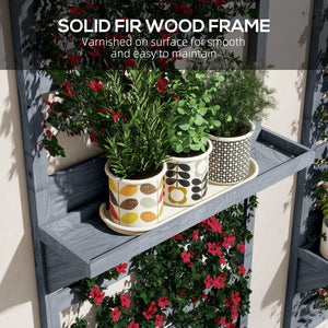 2-pieces Outdoor Plant Stands with Hanging Planter Shelves and Slatted Trellis for Climbing Plants, 170cm Wall Mount Wooden Plant Rack for Patio, Balcony, Porch, Grey