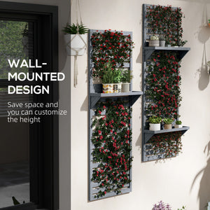 2-pieces Outdoor Plant Stands with Hanging Planter Shelves and Slatted Trellis for Climbing Plants, 170cm Wall Mount Wooden Plant Rack for Patio, Balcony, Porch, Grey