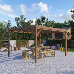 10' x 12' Outdoor Pergola, Wood Gazebo Grape Trellis with Stable Structure and Concrete Anchors, for Climbing Plant Support, Garden, Patio, Backyard, Deck, Brown