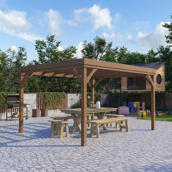 10' x 12' Outdoor Pergola, Wood Gazebo Grape Trellis with Stable Structure and Concrete Anchors, for Climbing Plant Support, Garden, Patio, Backyard, Deck, Brown