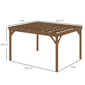 Outsunny 10' x 12' Outdoor Pergola, Wood Gazebo Grape Trellis with Concrete Anchors for Climbing Plant Support at Garden, Patio, Backyard, Deck, Brown