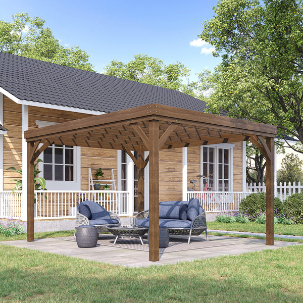 10' x 12' Outdoor Pergola, Wood Gazebo Grape Trellis with Stable Structure and Concrete Anchors, for Climbing Plant Support, Garden, Patio, Backyard, Deck, Brown