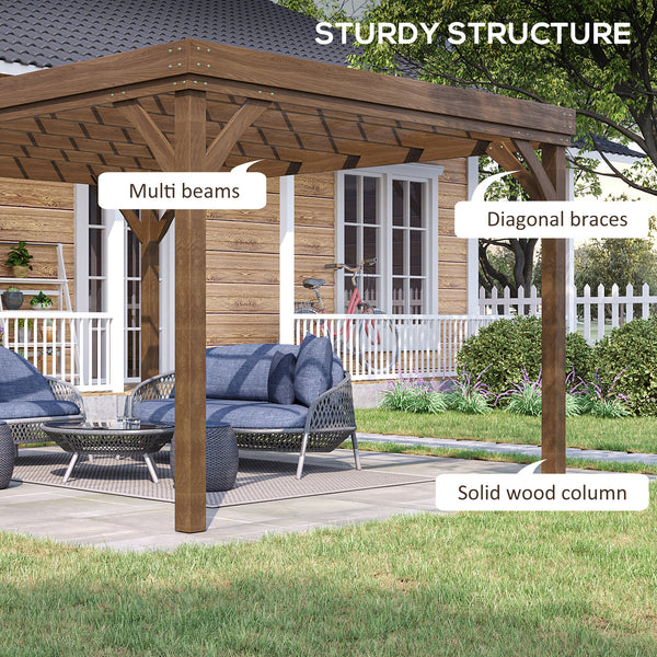 Outsunny 10' x 12' Outdoor Pergola, Wood Gazebo Grape Trellis with Concrete Anchors for Climbing Plant Support at Garden, Patio, Backyard, Deck, Brown