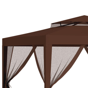 10' x 10' Canopy Tent, Party Tent with Mesh Netting and Double Tier Roof for Backyard, Garden, Patio, Outdoor, Brown