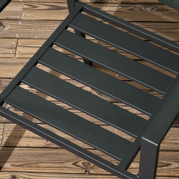 7 Pieces Garden Dining Set, Outdoor Patio Table and 6 Stackable Chairs, Metal Top Table with Umbrella Hole, Black