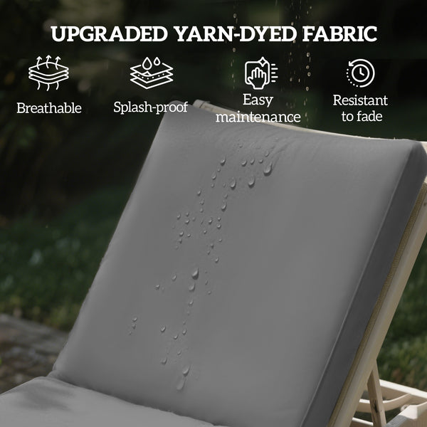 Chaise Lounge Cushions Outdoor Set of 2, Fade Resistant, 72 x 21 x 3 In Sun Lounger Replacement Cushions, Patio Lounge Chair Pads with Removable Cover for Pool, Beach, Deck, Lawn, Gray