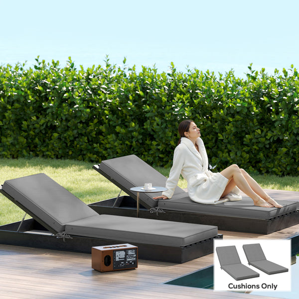 Chaise Lounge Cushions Outdoor Set of 2, Fade Resistant, 72 x 21 x 3 In Sun Lounger Replacement Cushions, Patio Lounge Chair Pads with Removable Cover for Pool, Beach, Deck, Lawn, Gray