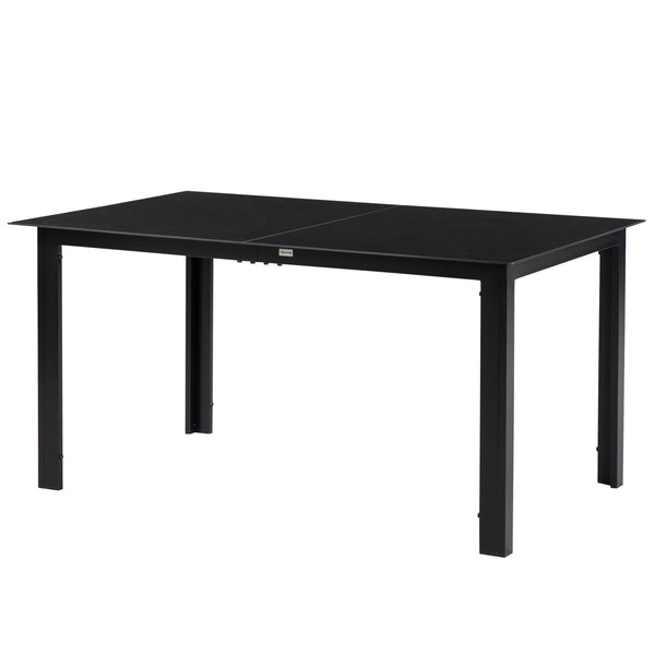 Outdoor Dining Table for 6, Aluminium Rectangular Garden Table with Tempered Glass Tabletop for Yard, Deck, Patio, 150 x 90 x 74 cm, Black
