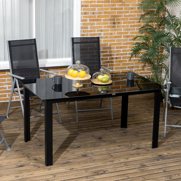 Outdoor Dining Table for 6, Aluminium Rectangular Garden Table with Tempered Glass Tabletop for Yard, Deck, Patio, 150 x 90 x 74 cm, Black
