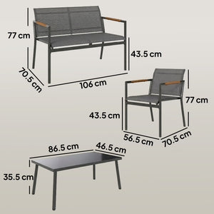 4 Seater Garden Furniture Set with Loveseat, 2 Armchairs, Metal-Top Table, Metal Garden Sofa Set with Breathable Mesh Seats, Outdoor Furniture Conversation Sets, Grey